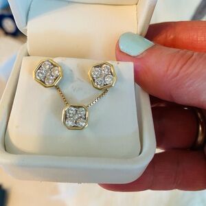Gorgeous 14k gold lab grown diamond pendants matching earrings.